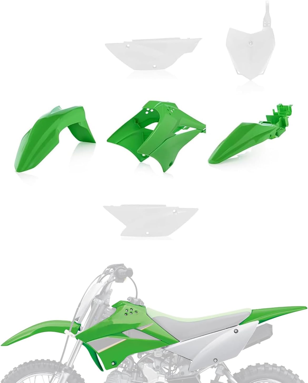 Plastics Kit for KLX110,Motorcycle Fairing Body Work Set Mudguard with Number Plate for Pit Bike KLX110/KLX 110 2010-2025,KLX110L/KLX 110L 2010-2024