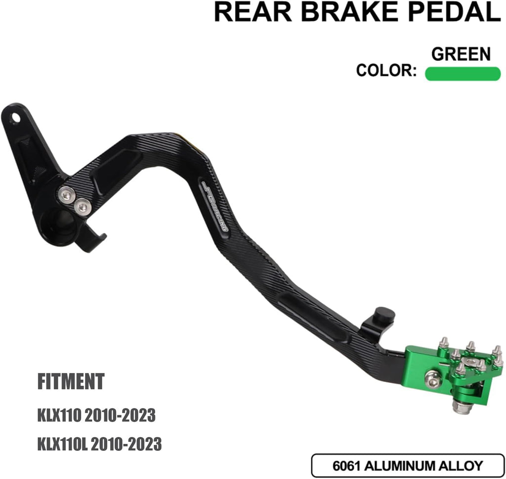 JFG RACING Brake Pedal Foot Lever for KLX110,Folding Dirt Bike Rear Brake CNC Forging Aluminum Alloy for KLX 110/KLX110L 2010-2024 Green