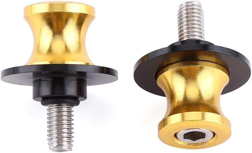 2PCS Swing Arm Spool 6/8/10mm Motorcycle CNC Rear Stand Swing Arm Spool Sliders Stand Swingarm Bobbins Motorcycle Spools(6mm Gold)