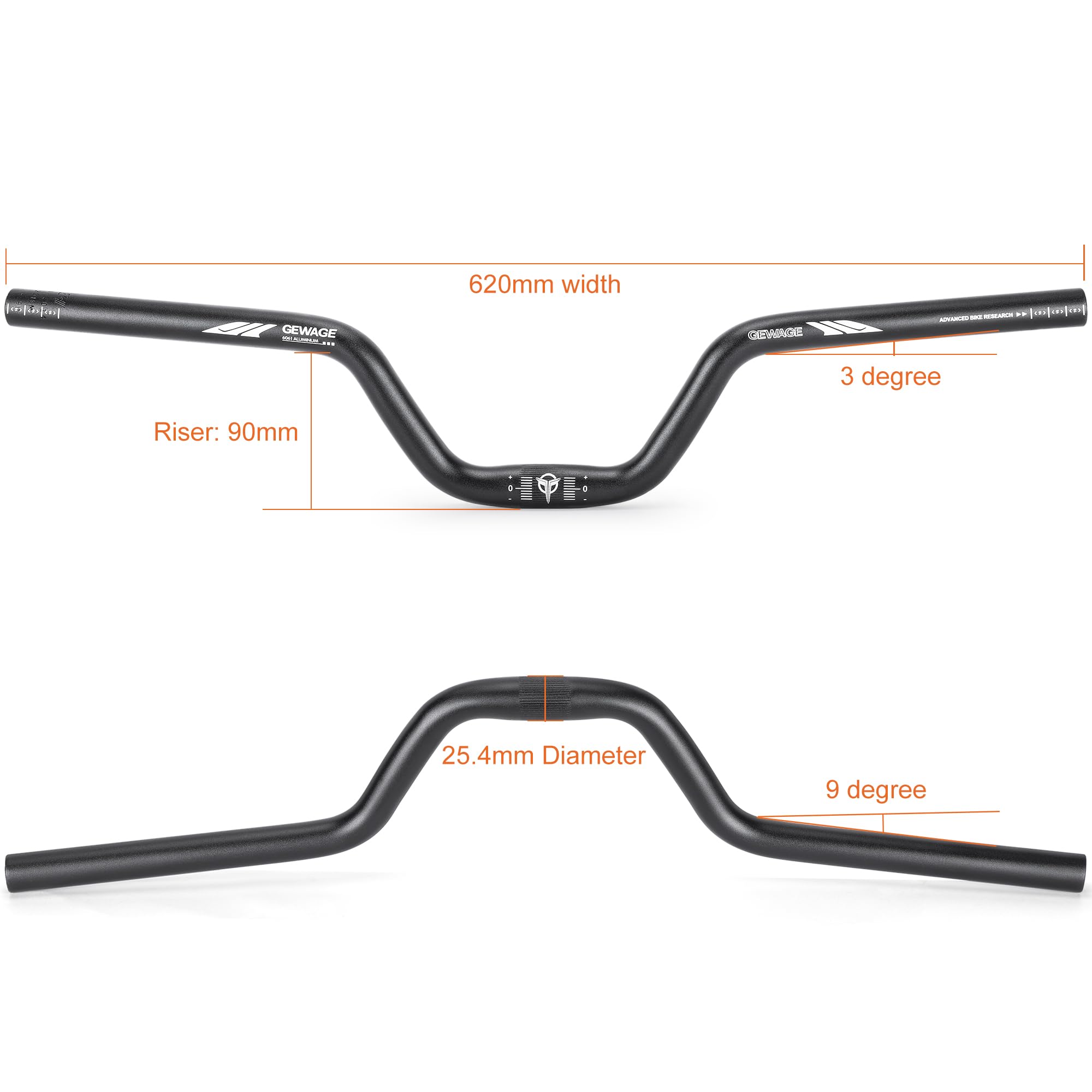31.8 Bike Handlebar - 25mm, 55mm, 70mm, 90mm,120mm Riser Handlebar - 780mm Aluminium Alloy Mountain Bike Bicycle Handlebars (31.8-120mm Rise)