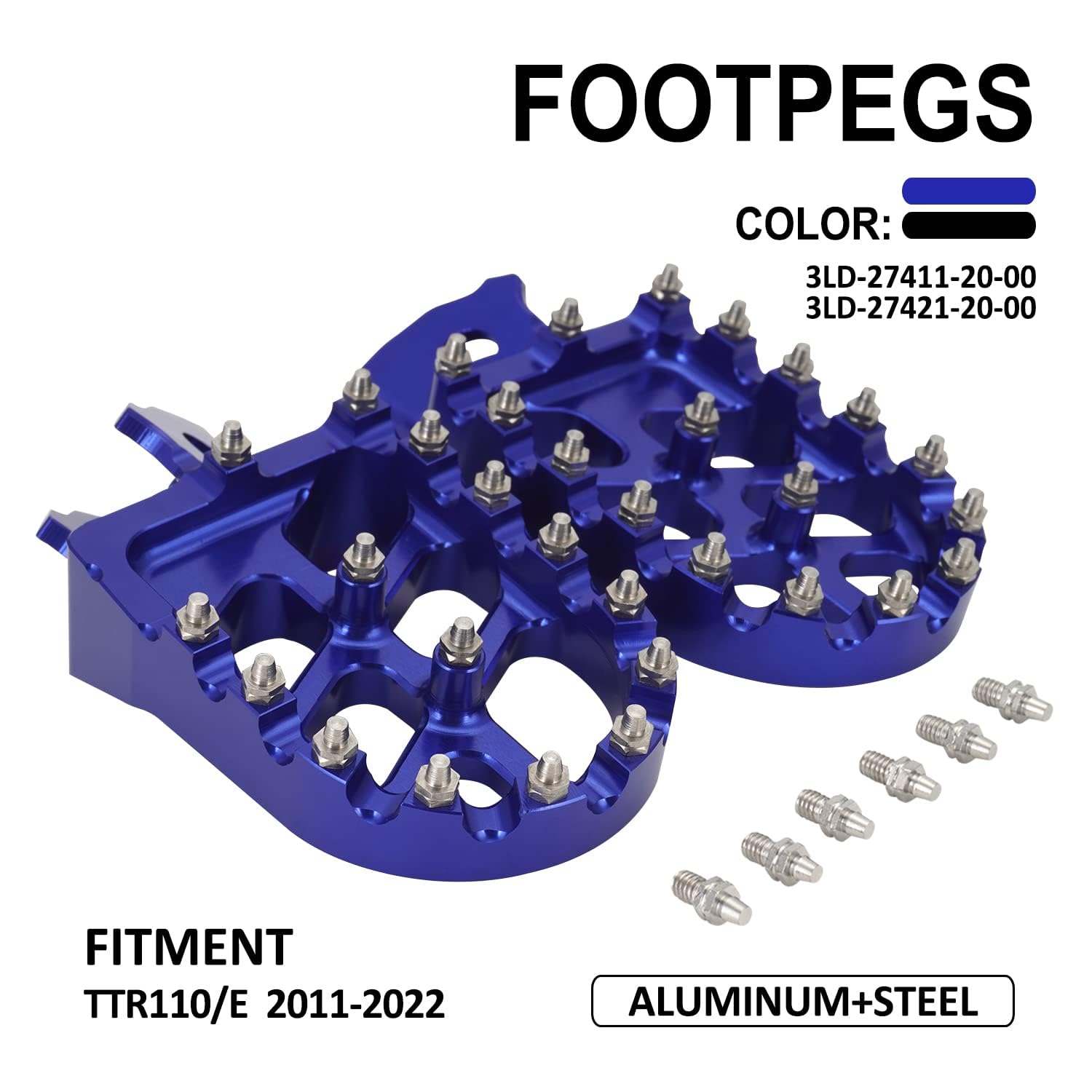 AnXin Dirt Bike Foot Pegs Motorcycle Footpegs Foot Pedals Rests CNC for TTR 110 TTR110 TTR 110E TTR110E 2011-2023 Pit Bike Blue