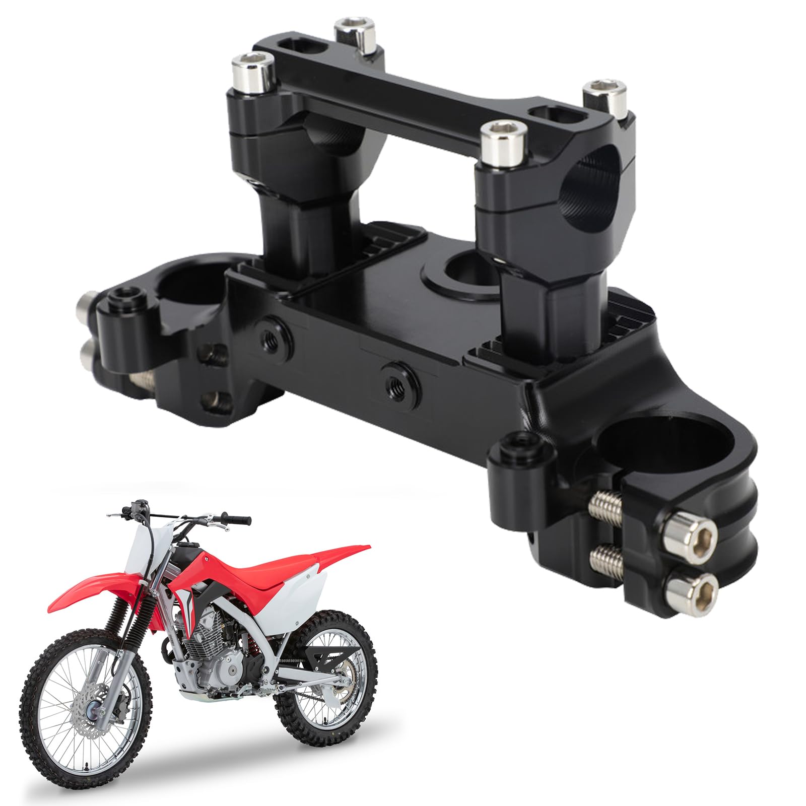 Motorcycle Top Triple Clamp 7/8" 22MM Upper Triple Tree Bar Mount with Risers Set CNC for CRF110 CRF110F 2013-2024 CRF125F CRF125FB 2019-2024 CRF 110F 125F 125FB Red