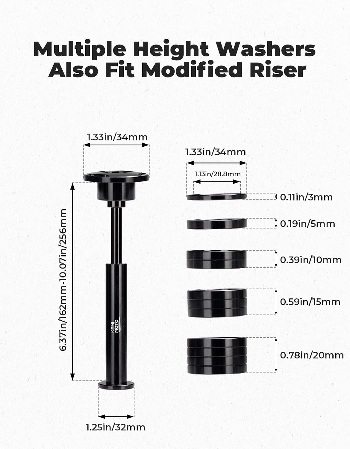 KEMIMOTO Stem Lock for Surron Light Bee & Talaria Electric Dirt Bikes - Black Aluminum Lock with 5 Spacer Sizes (20mm, 15mm, 10mm, 5mm, 3mm)