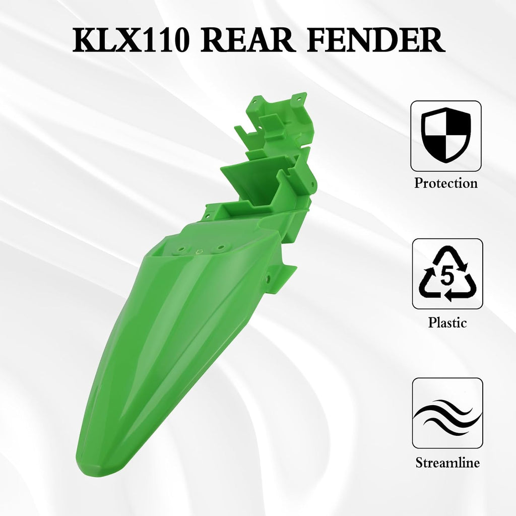 CHANCGHENG Dirt Bike Rear Fender for KLX110 Rear Mudguard Protector Plastic for KLX 110/KLX 110L 2010-2024 Green