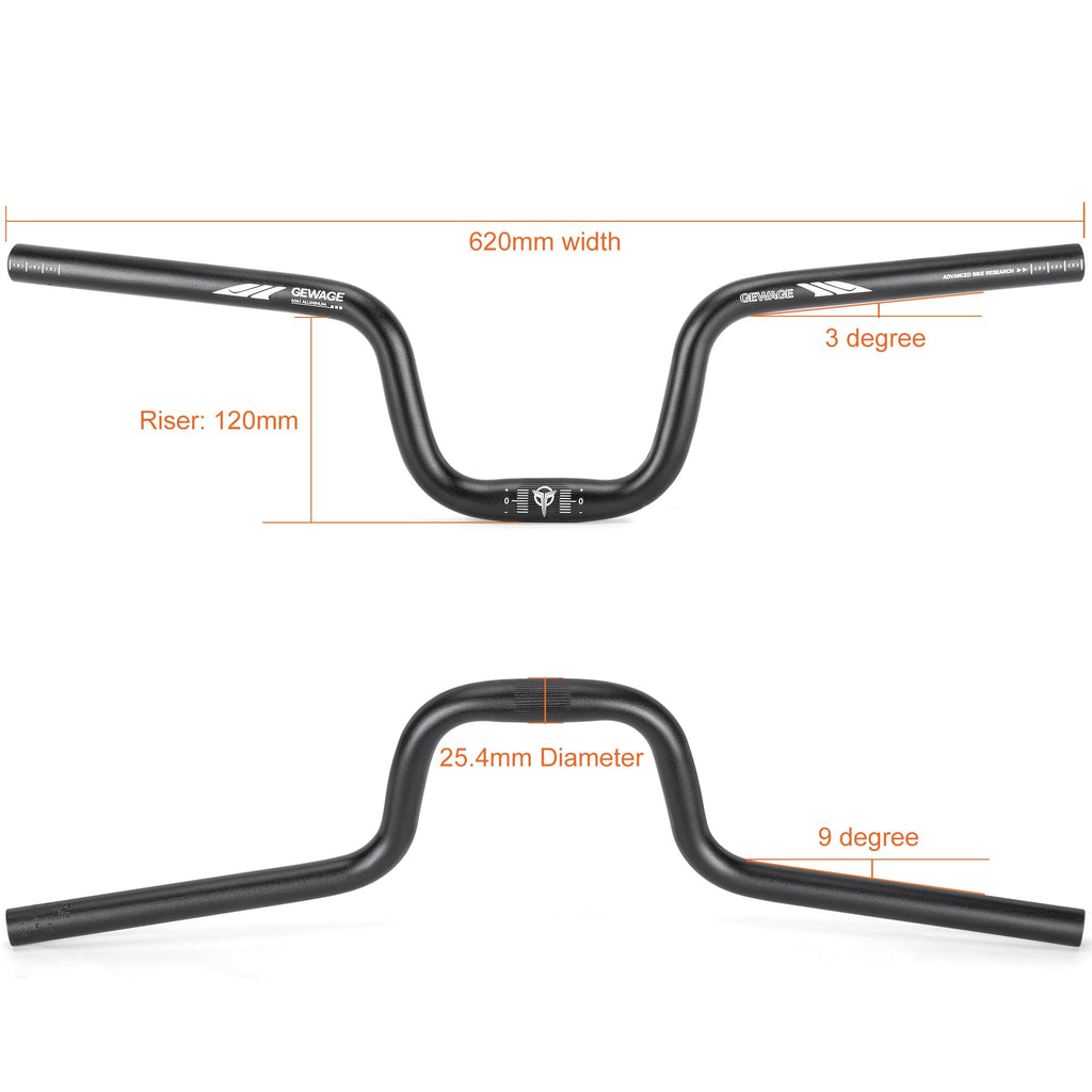 31.8 Bike Handlebar - 25mm, 55mm, 70mm, 90mm,120mm Riser Handlebar - 780mm Aluminium Alloy Mountain Bike Bicycle Handlebars (31.8-120mm Rise)