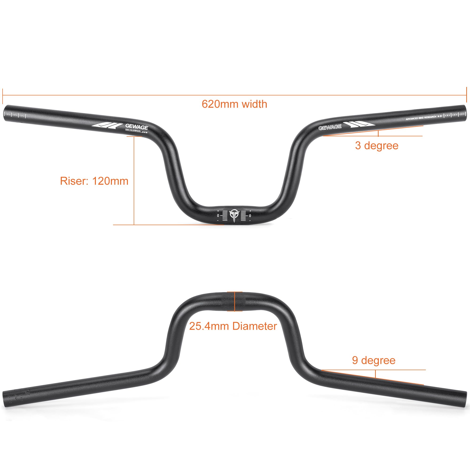31.8 Bike Handlebar - 25mm, 55mm, 70mm, 90mm,120mm Riser Handlebar - 780mm Aluminium Alloy Mountain Bike Bicycle Handlebars (31.8-120mm Rise)