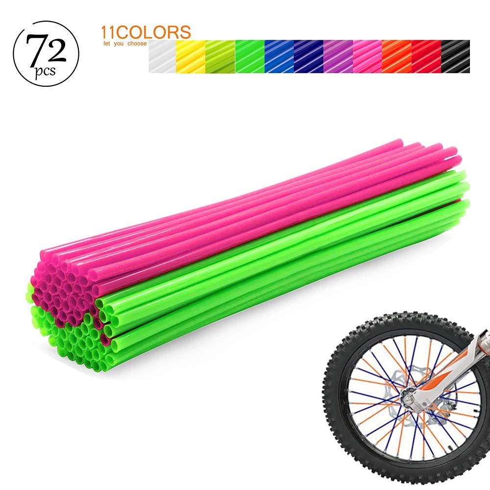 Worldmotop 72Pcs Dirt Bike Spoke Covers Wheel Spoke Wraps Wheel Rim Spoke Skins Universal Replacement for Yamaha Honda BMW Suzuki Kawasaki(green)