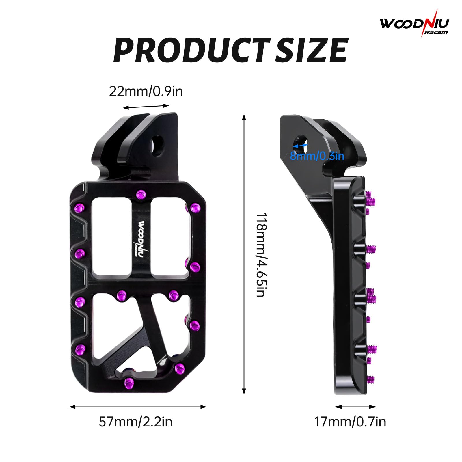 Dirt Bike Foot Pegs for Ebike Surron Light Bee X S, Color Prickly Peg,Motorcycle Aluminum Alloy Pedal for Segway X160 X260/Talaria X3 X4/E Ride PRO SS,Black Body with Dazzling Spikes