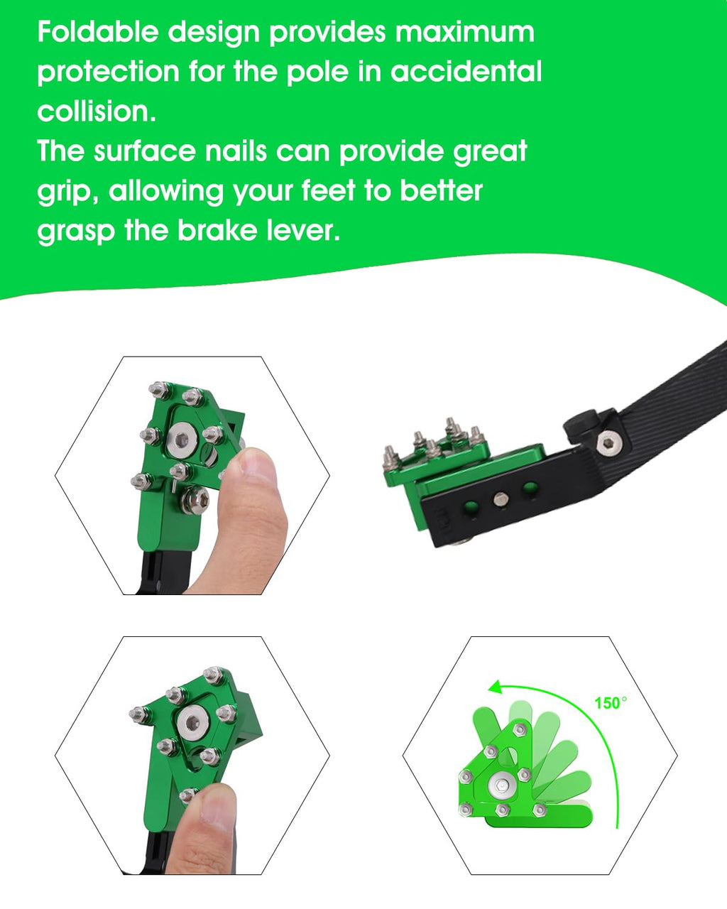 JFG RACING Brake Pedal Foot Lever for KLX110,Folding Dirt Bike Rear Brake CNC Forging Aluminum Alloy for KLX 110/KLX110L 2010-2024 Green