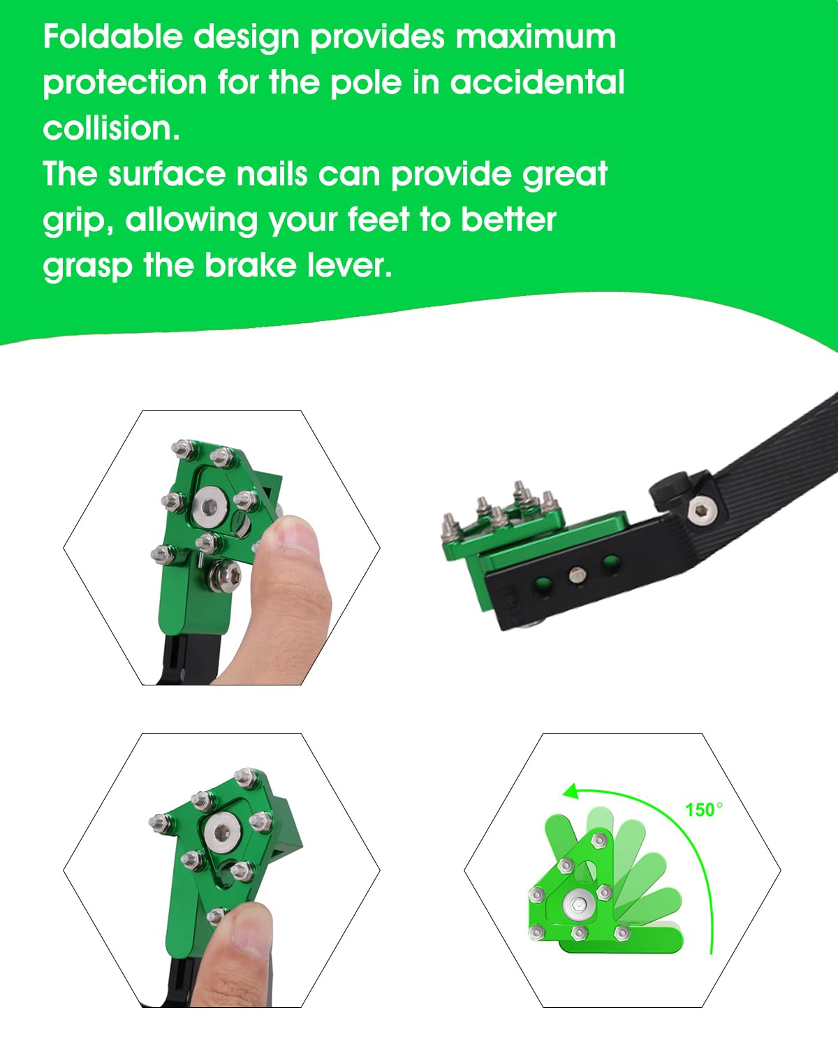 JFG RACING Brake Pedal Foot Lever for KLX110,Folding Dirt Bike Rear Brake CNC Forging Aluminum Alloy for KLX 110/KLX110L 2010-2024 Green