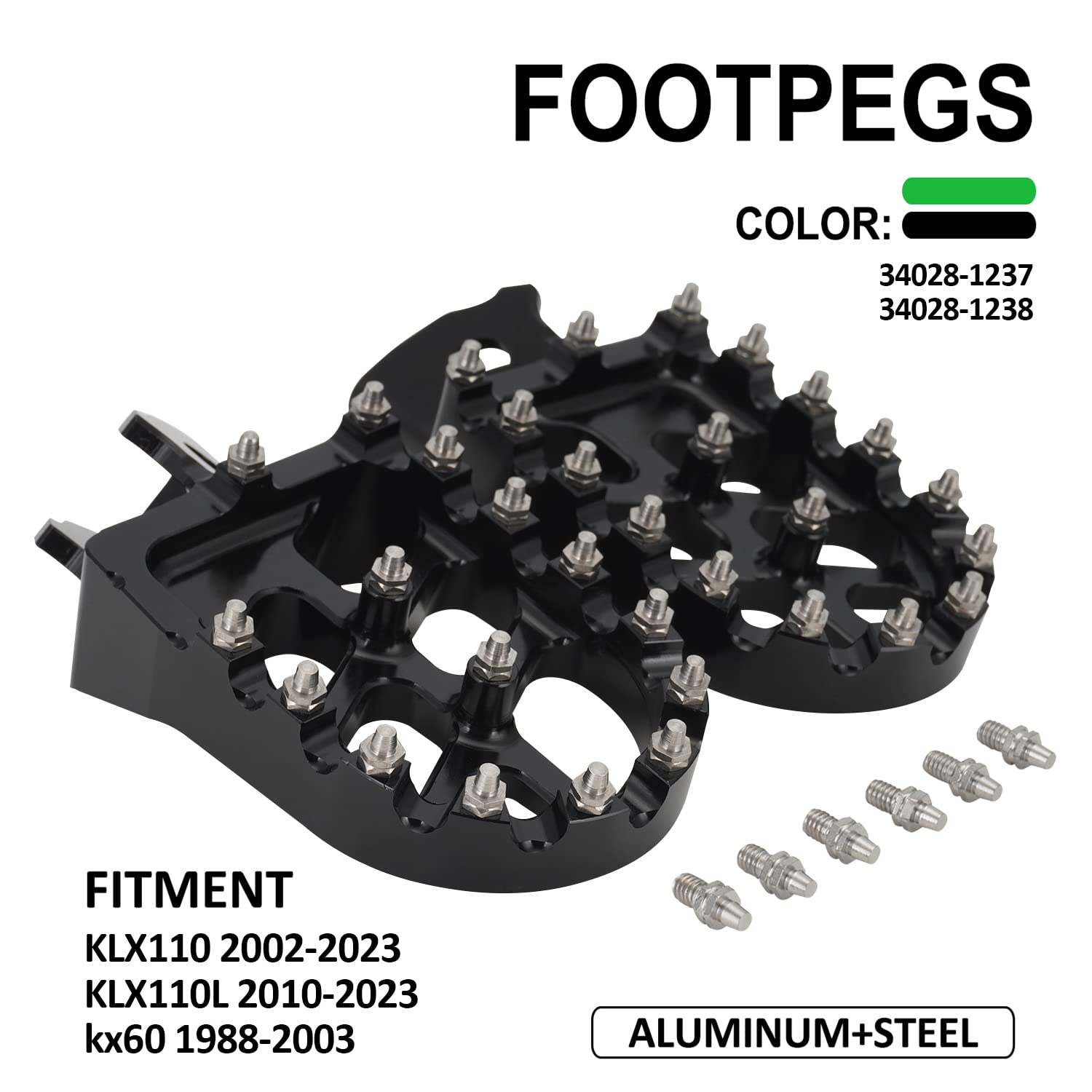 AnXin Dirt Bike Foot Pegs Motorcycle Footpegs Foot Pedals Rests CNC for KLX 110 KLX110 2002-2023 KLX110L 2010-2023 KX60 1998-2003 Pit Bike Black