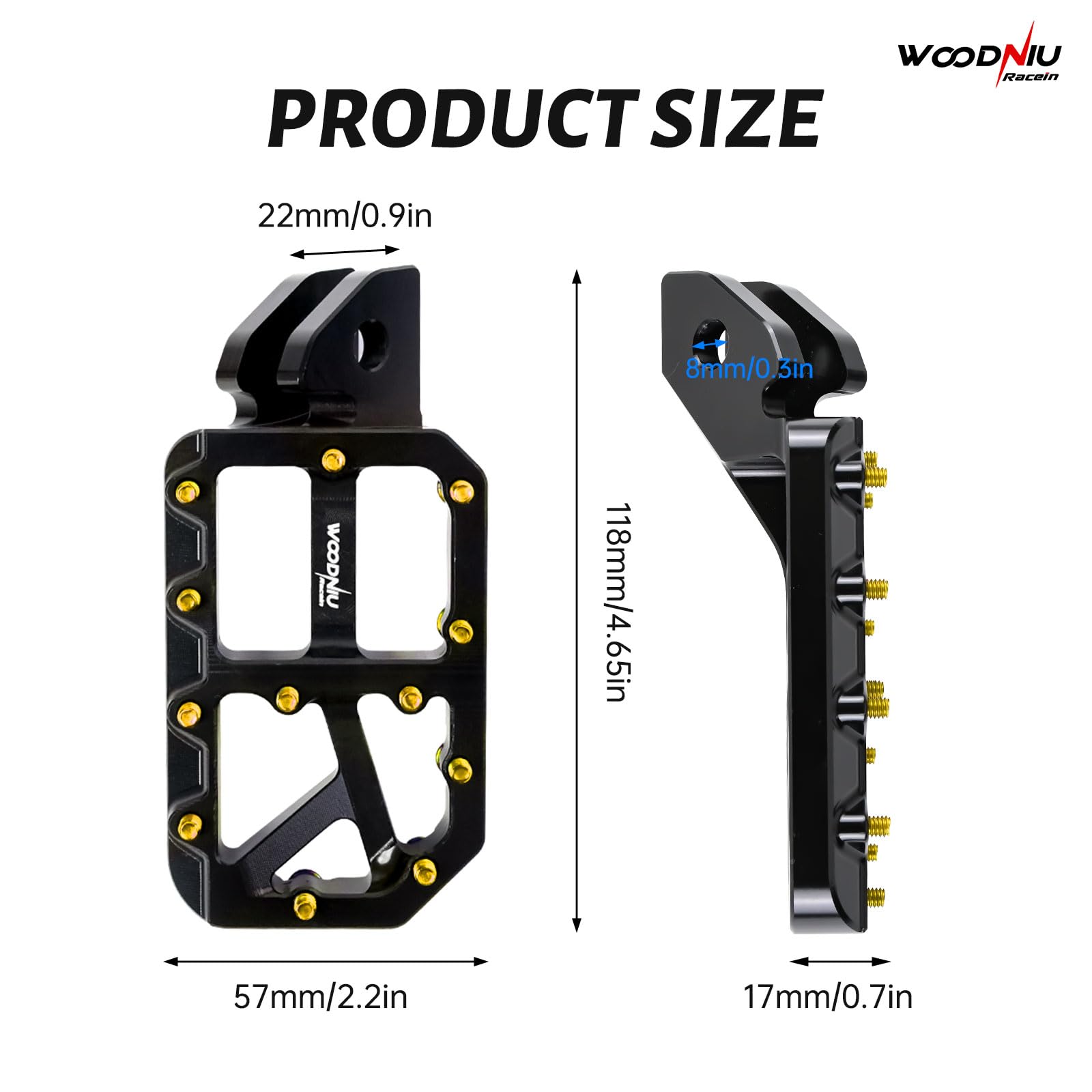 Dirt Bike Foot Pegs for Ebike Surron Light Bee X S, Color Prickly Peg,Motorcycle Aluminum Alloy Pedal for Segway X160 X260/Talaria X3 X4/E Ride PRO SS,Black Body with Dazzling Spikes