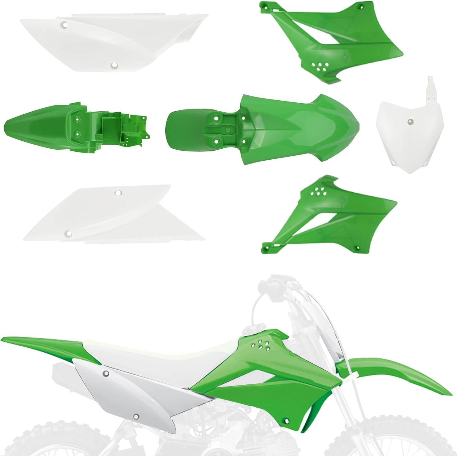 Plastics Kit for KLX110,Motorcycle Fairing Body Work Set Mudguard with Number Plate for Pit Bike KLX110/KLX 110 2010-2025,KLX110L/KLX 110L 2010-2024