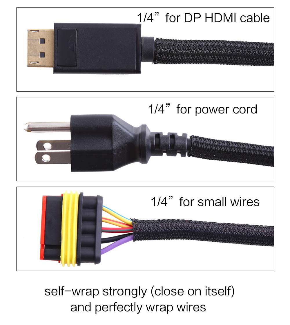 Alex Tech 10ft - 1/2 inch Cord Protector Wire Loom Tubing Cable Sleeve Split Sleeving For USB Cable Power Cord Audio Video Cable – Protect Cat From Chewing Cords - Black