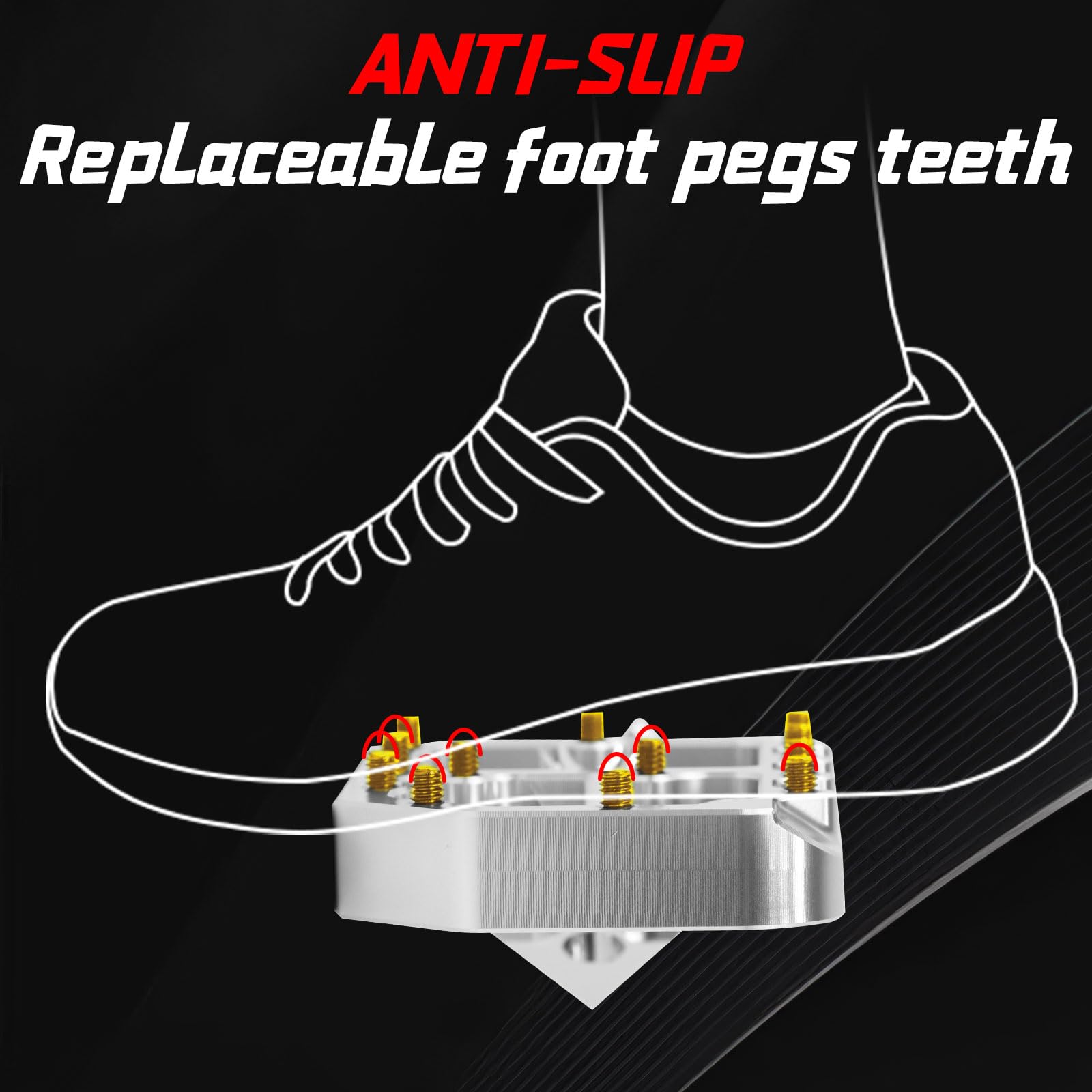 Dirt Bike Foot Pegs for Ebike Surron Light Bee X S, Color Prickly Peg,Motorcycle Aluminum Alloy Pedal for Segway X160 X260/Talaria X3 X4/E Ride PRO SS,Black Body with Dazzling Spikes