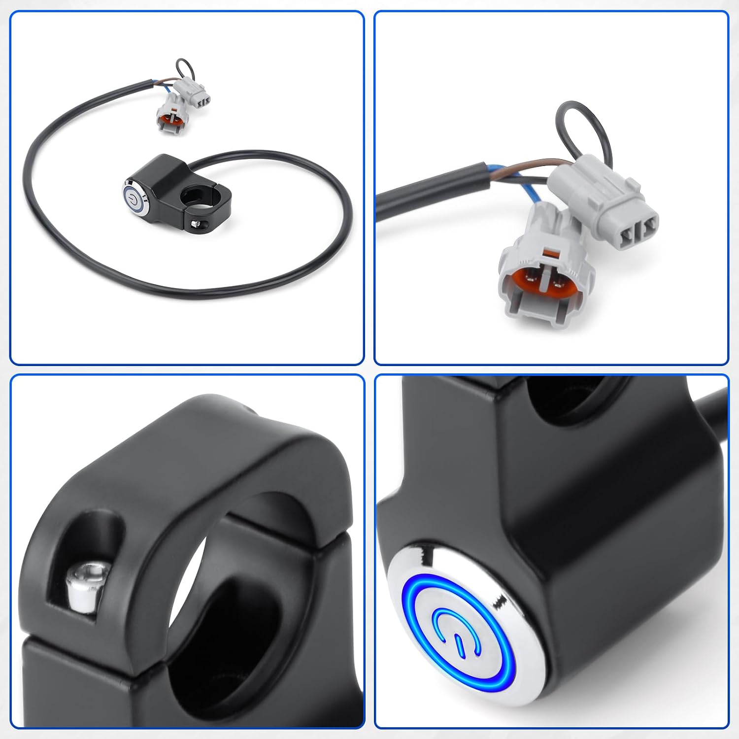 Sur Ron Headlight Switch, Plug & Play Motorcycle Light On/Off Switch Compatible with Surron Light Bee X/S, Segway X160/X260, Talaria Sting MX3 – Aluminum Alloy, Blue Halo LED