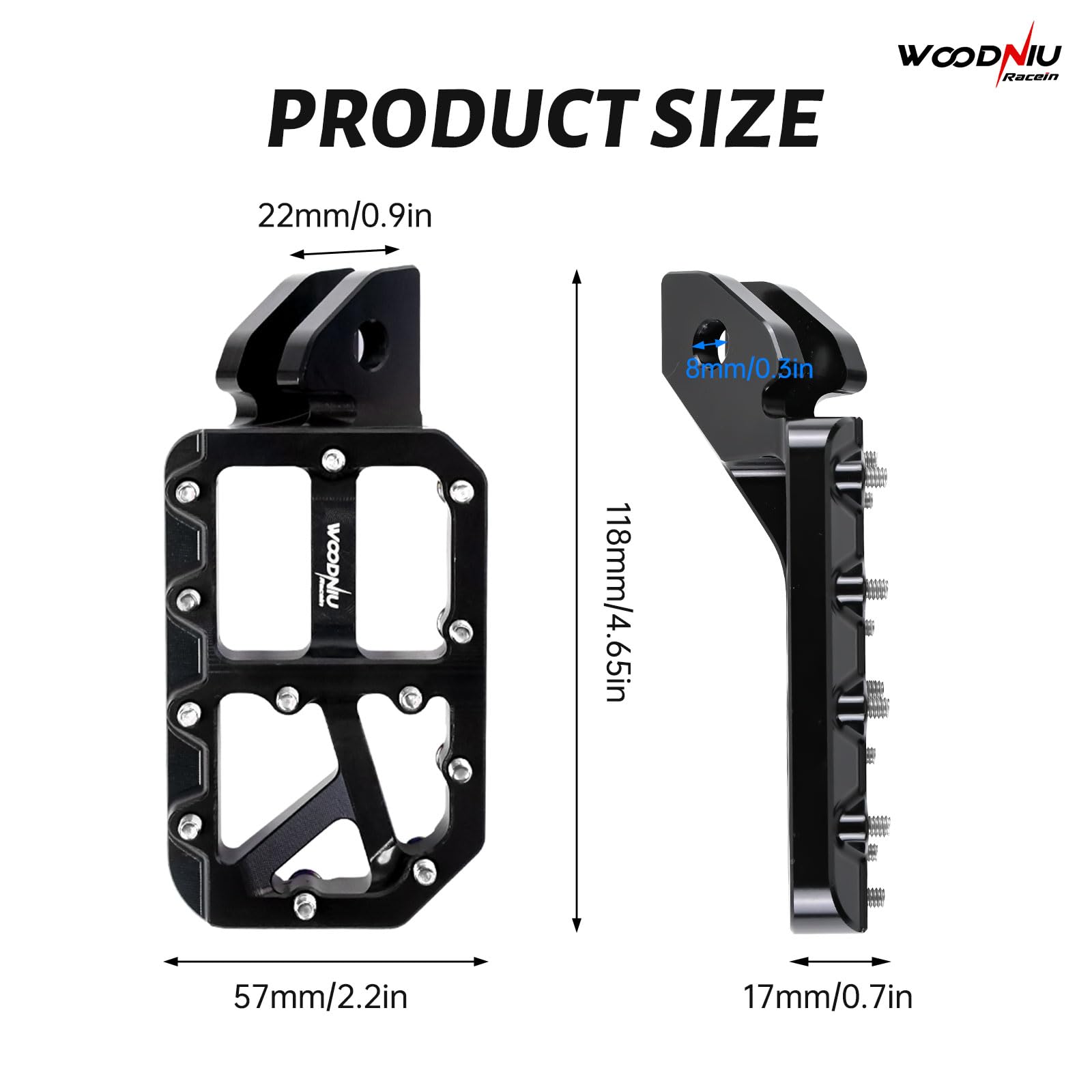 Dirt Bike Foot Pegs for Ebike Surron Light Bee X S, Color Prickly Peg,Motorcycle Aluminum Alloy Pedal for Segway X160 X260/Talaria X3 X4/E Ride PRO SS,Black Body with Dazzling Spikes