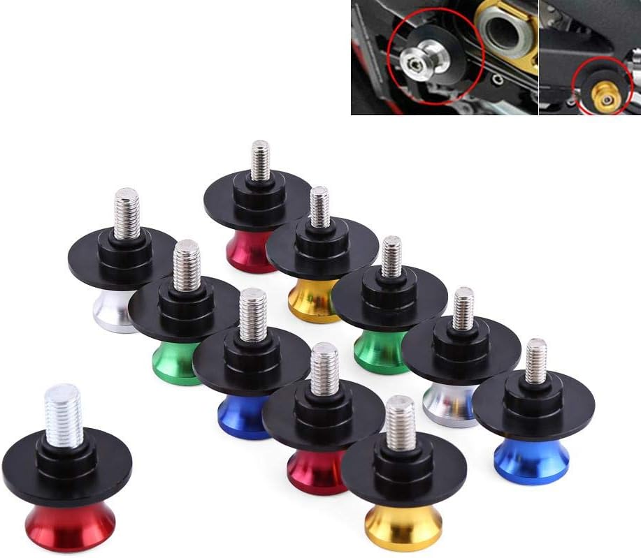 2PCS Swing Arm Spool 6/8/10mm Motorcycle CNC Rear Stand Swing Arm Spool Sliders Stand Swingarm Bobbins Motorcycle Spools(6mm Gold)