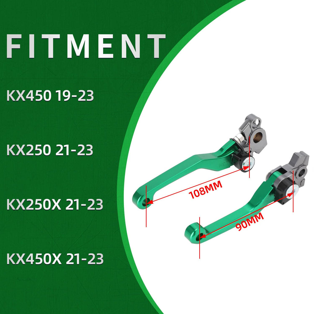 Brake Clutch Levers for KLX 110 KLX110 2002-2025 KLX110L 2010-2025 Dirt Pit Bike Adjustable CNC Lever Pivot Set Secure Vibrant Anodized Green
