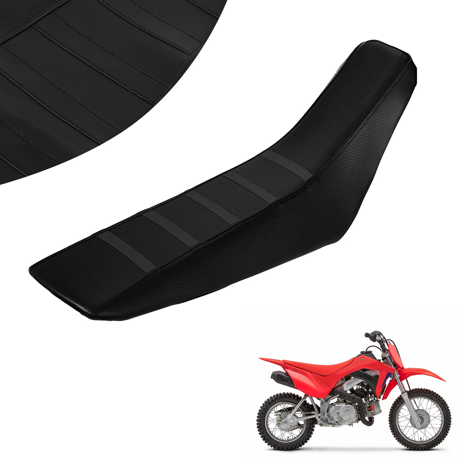 Ribbed Dirt Bike Seat Cover Gripper Soft for CRF 110 125F CRF110F CRF125F 2023 2024 2025 Pit Bike Non-Slip Surface Protector Black