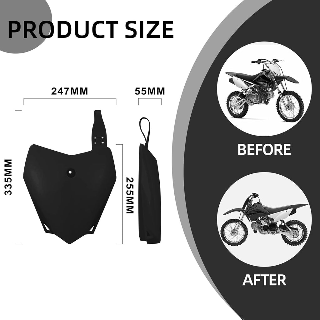 Plastics Kit for KLX110,Dirt Bike Fairing Body Work Set Mudguard with Number Plate for Pit Bike KLX 110 2010-2025/KLX 110L 2010-2024 Black