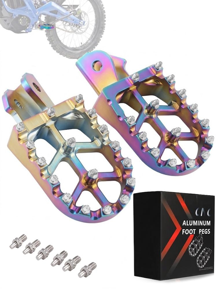 JFG RACING Dirt Bike Foot Pegs,7075 Aluminum CNC Pedals Rests for Surron Light Bee X and S/E Ride Pro SS/CRF150F CRF230F 03-19/CRF250F 19-24/XR150L 15-24/KDX200 83-94-Red