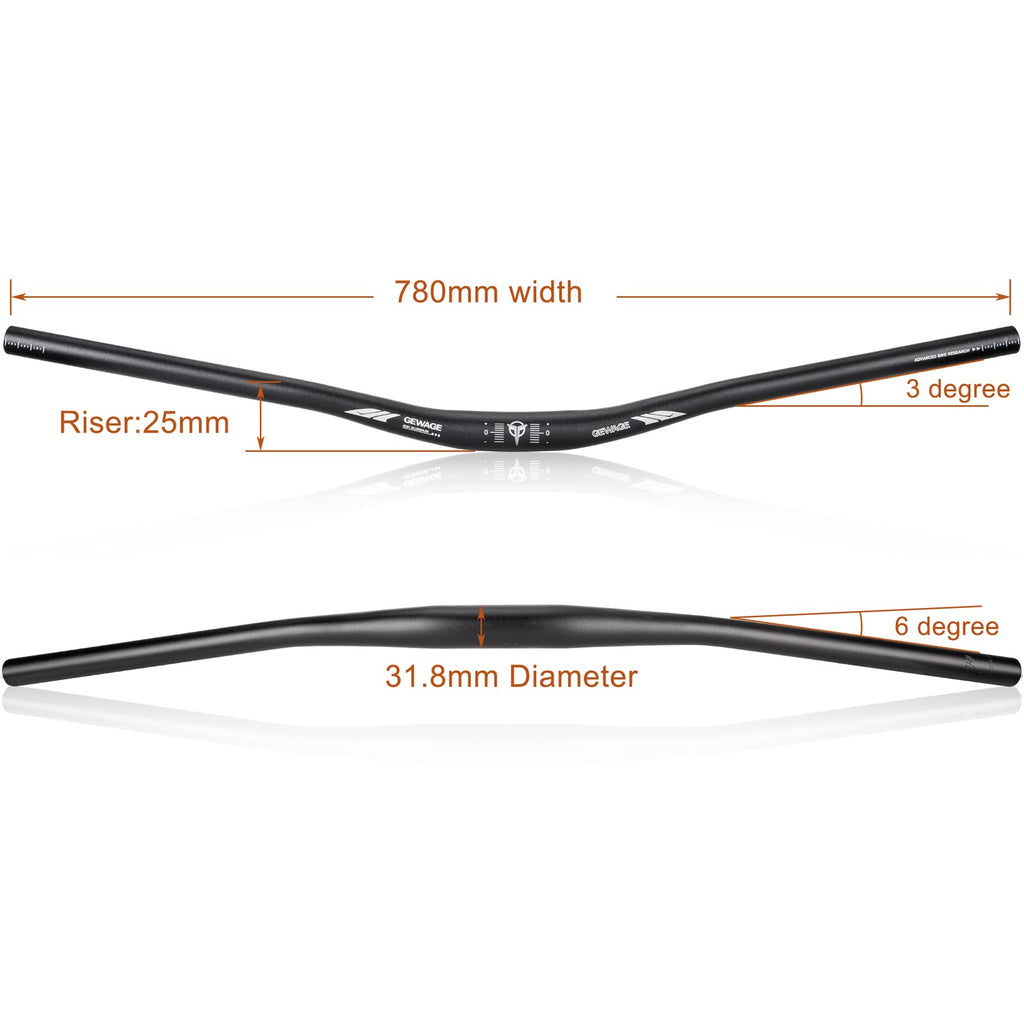 31.8 Bike Handlebar - 25mm, 55mm, 70mm, 90mm,120mm Riser Handlebar - 780mm Aluminium Alloy Mountain Bike Bicycle Handlebars (31.8-120mm Rise)