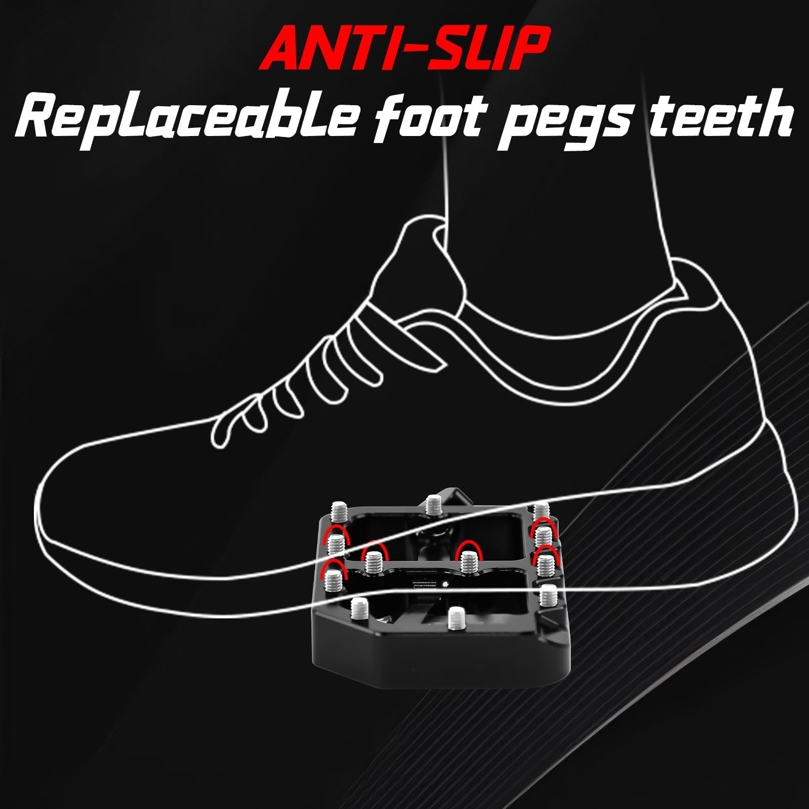 Dirt Bike Foot Pegs for Ebike Surron Light Bee X S, Color Prickly Peg,Motorcycle Aluminum Alloy Pedal for Segway X160 X260/Talaria X3 X4/E Ride PRO SS,Black Body with Dazzling Spikes