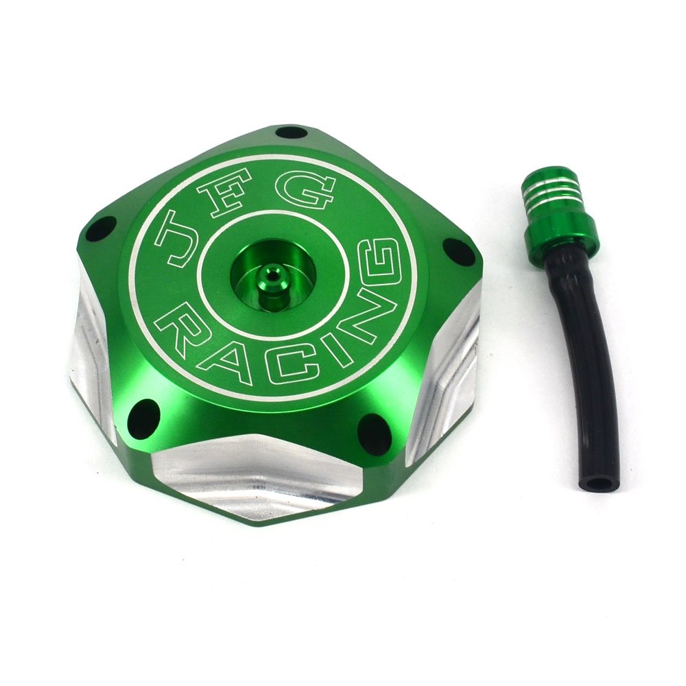JFG RACING Dirt Bike Gas Cap,Motorcycle Gas Fuel Tank Cap with Breather Valve CNC for KX85 KX100 KX250 KX250F KX450F KX450 KLX450R KLX 110 KLX110 Dirt Pit Bike Green