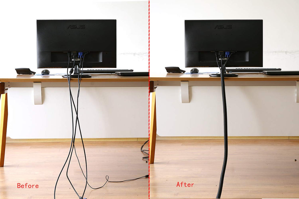 Alex Tech 10ft - 1/2 inch Cord Protector Wire Loom Tubing Cable Sleeve Split Sleeving For USB Cable Power Cord Audio Video Cable – Protect Cat From Chewing Cords - Black