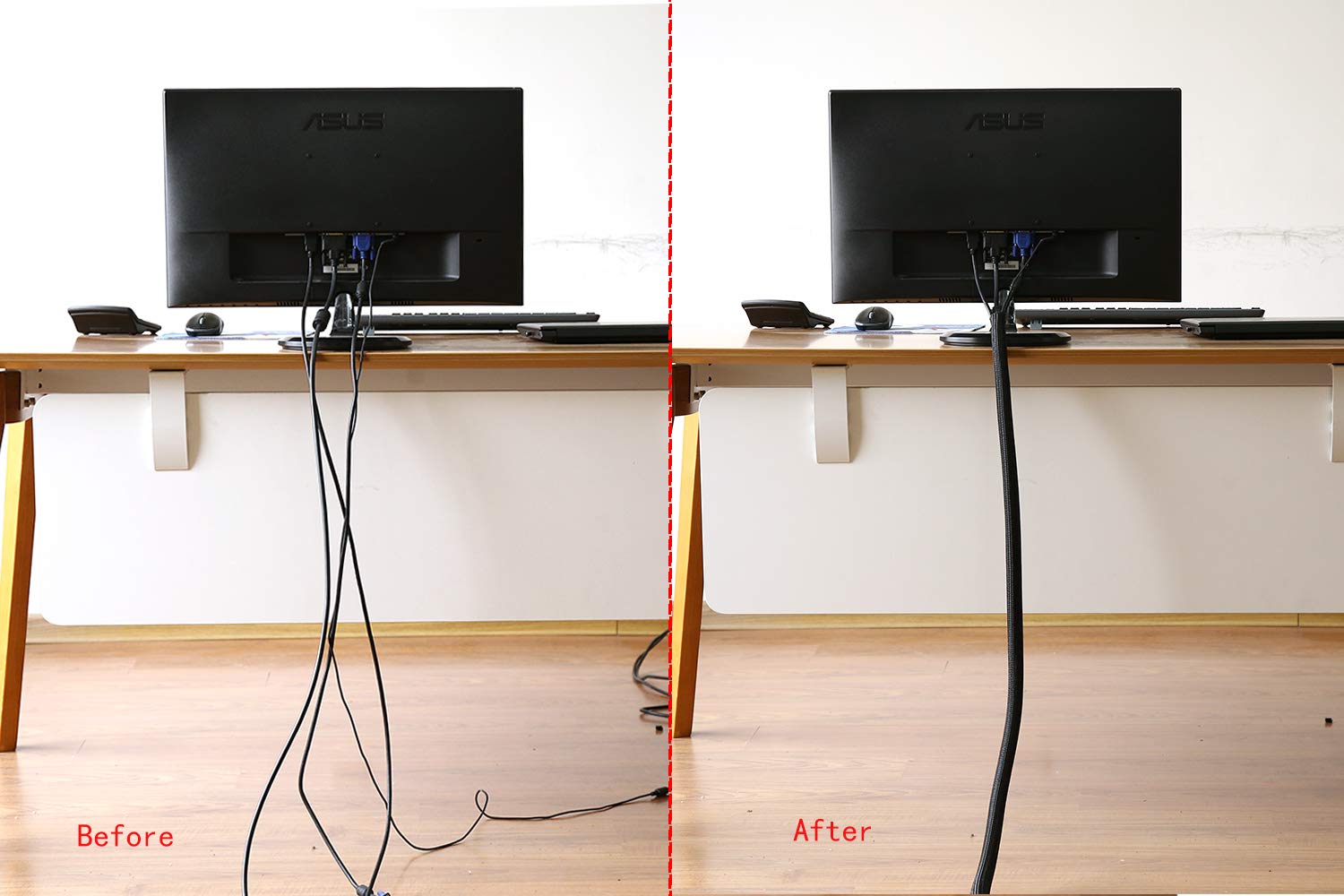 Alex Tech 10ft - 1/2 inch Cord Protector Wire Loom Tubing Cable Sleeve Split Sleeving For USB Cable Power Cord Audio Video Cable – Protect Cat From Chewing Cords - Black