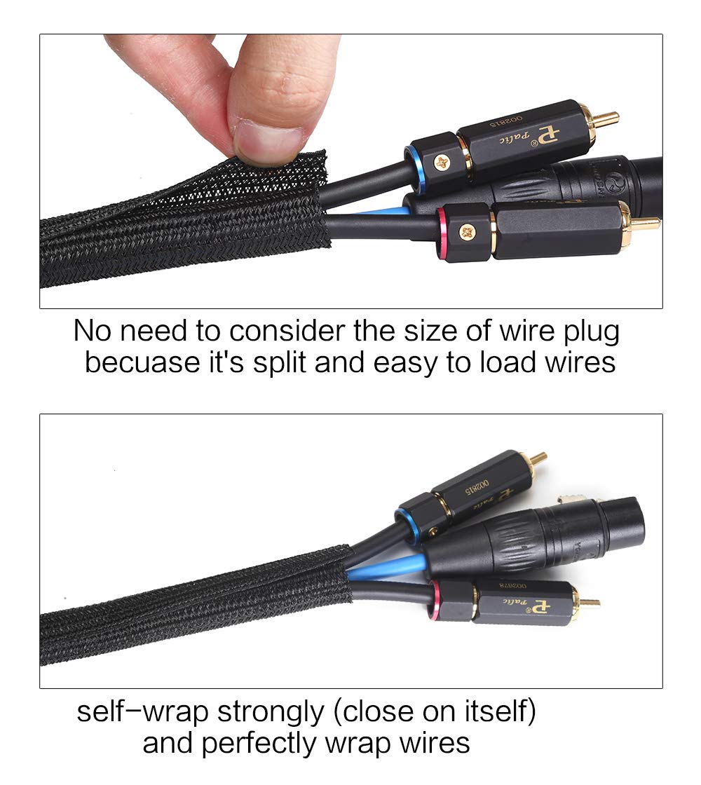 Alex Tech 10ft - 1/2 inch Cord Protector Wire Loom Tubing Cable Sleeve Split Sleeving For USB Cable Power Cord Audio Video Cable – Protect Cat From Chewing Cords - Black