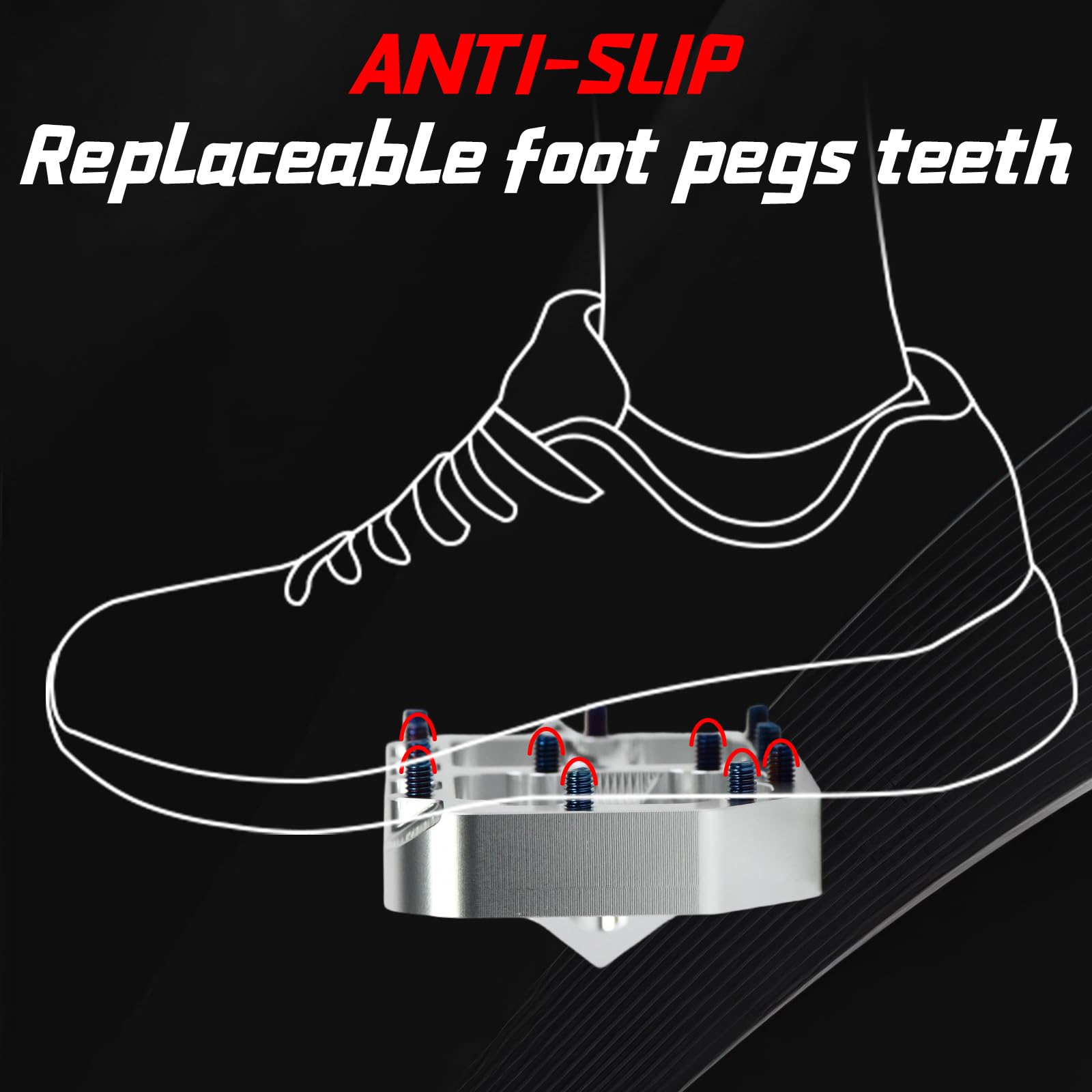 Dirt Bike Foot Pegs for Ebike Surron Light Bee X S, Color Prickly Peg,Motorcycle Aluminum Alloy Pedal for Segway X160 X260/Talaria X3 X4/E Ride PRO SS,Black Body with Dazzling Spikes