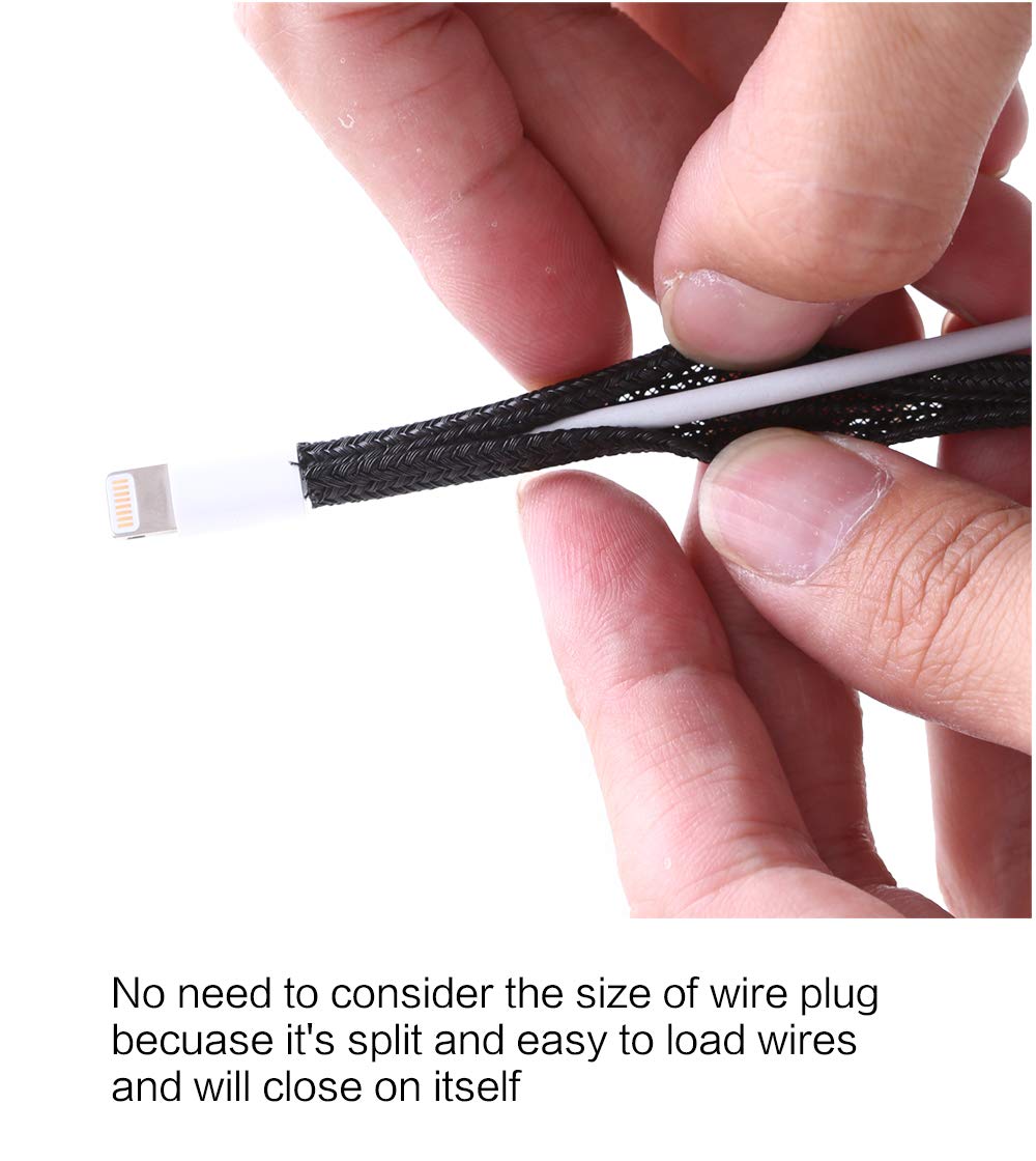 Alex Tech 10ft - 1/2 inch Cord Protector Wire Loom Tubing Cable Sleeve Split Sleeving For USB Cable Power Cord Audio Video Cable – Protect Cat From Chewing Cords - Black