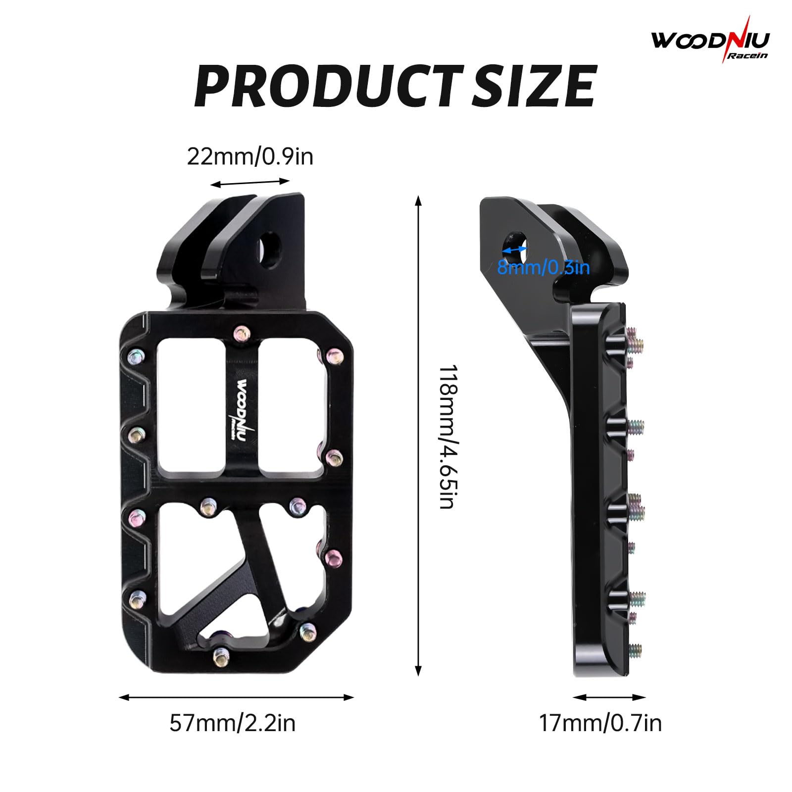 Dirt Bike Foot Pegs for Ebike Surron Light Bee X S, Color Prickly Peg,Motorcycle Aluminum Alloy Pedal for Segway X160 X260/Talaria X3 X4/E Ride PRO SS,Black Body with Dazzling Spikes