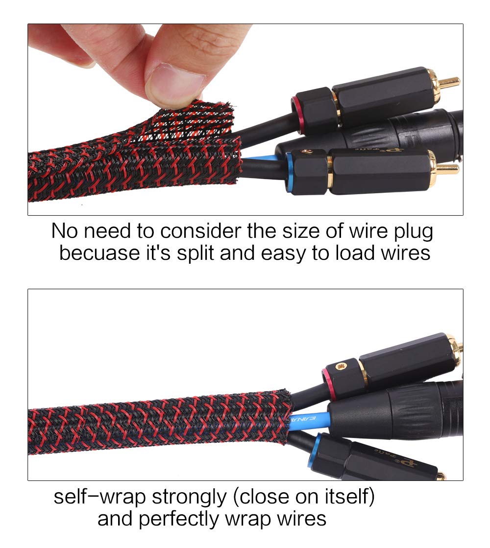 Alex Tech 10ft - 1/2 inch Cord Protector Wire Loom Tubing Cable Sleeve Split Sleeving For USB Cable Power Cord Audio Video Cable – Protect Cat From Chewing Cords - Black