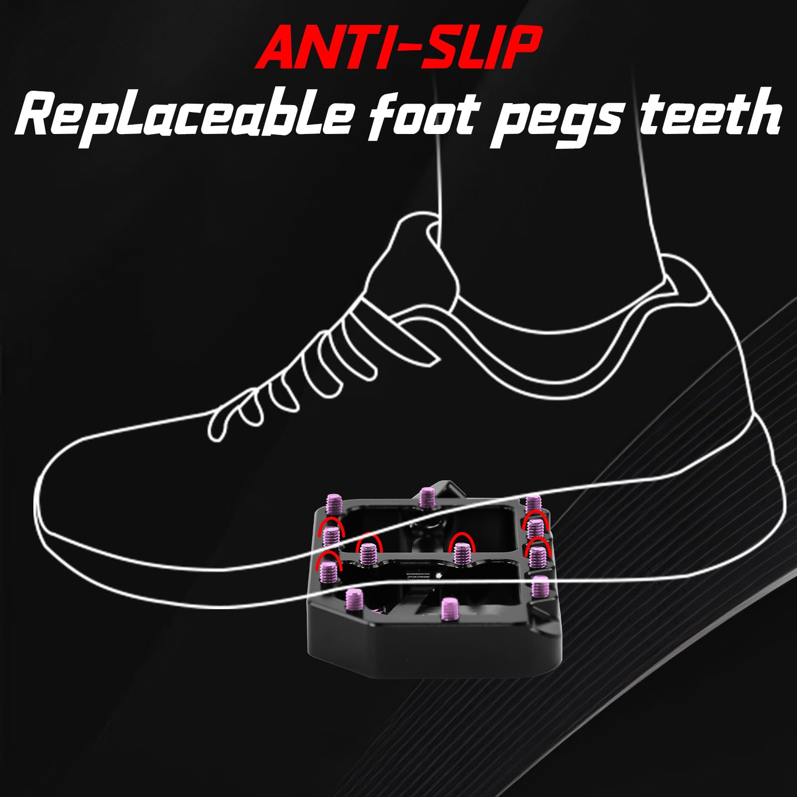 Dirt Bike Foot Pegs for Ebike Surron Light Bee X S, Color Prickly Peg,Motorcycle Aluminum Alloy Pedal for Segway X160 X260/Talaria X3 X4/E Ride PRO SS,Black Body with Dazzling Spikes