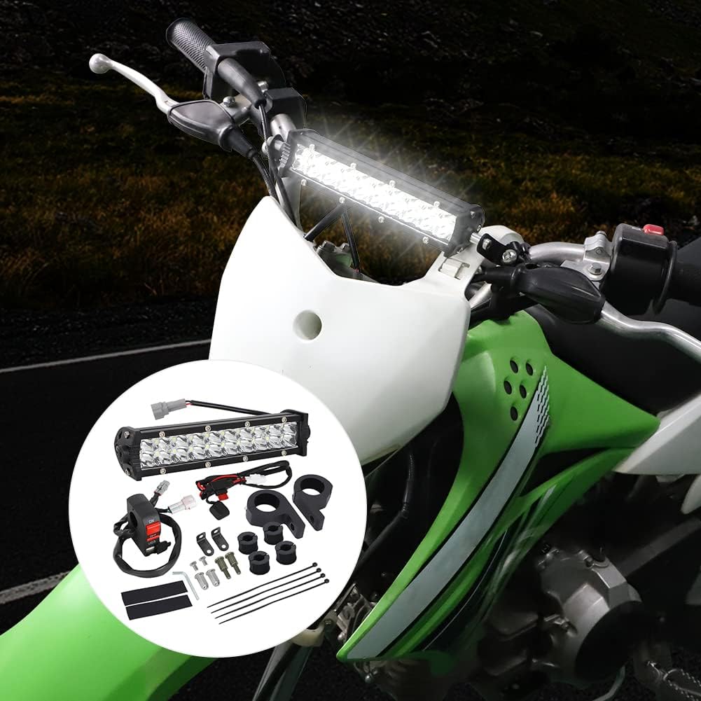 Motoparty Handlebar LED Light Bar Set for KLX110 CRF110 TTR110 YZ250F Fits Most 7/8” Handlebars High Brightness 60W LED Headlight Bar with Mounting Bracket & USB Socket Charger
