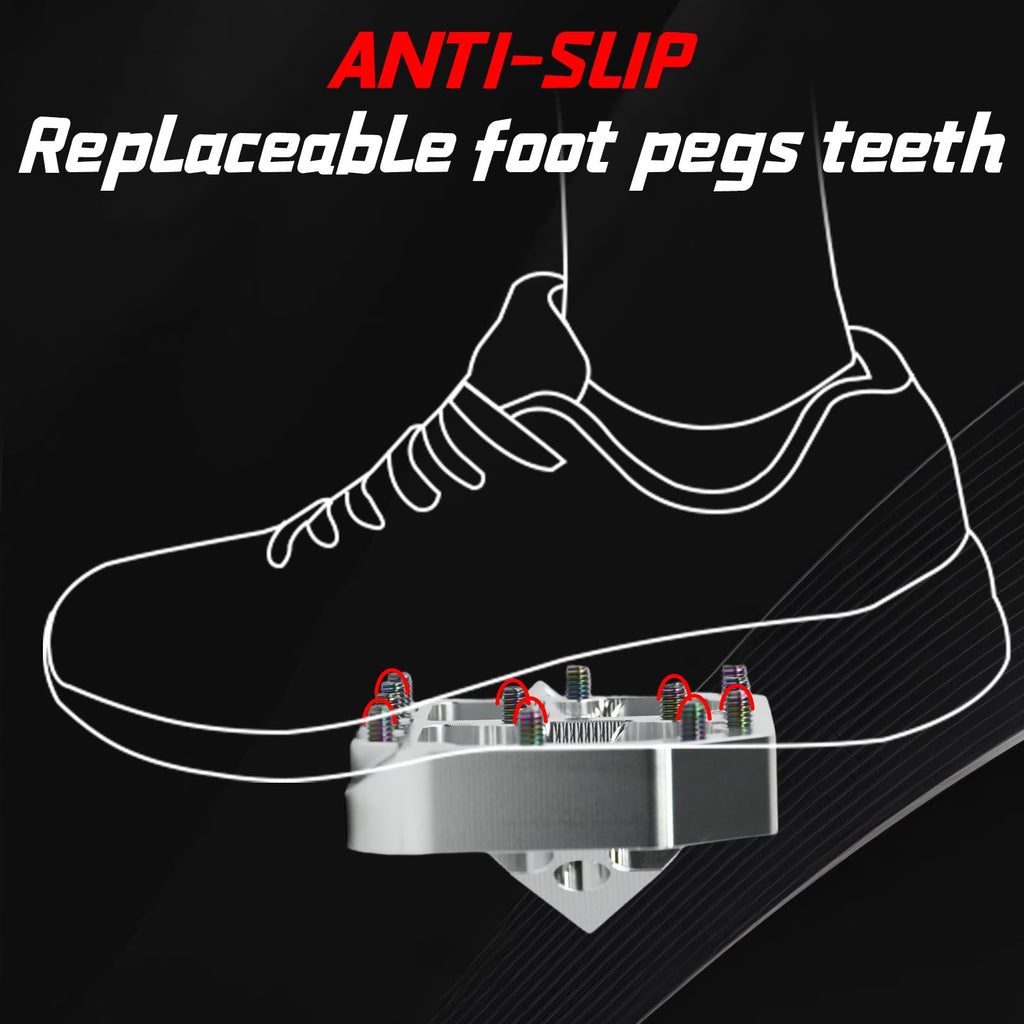 Dirt Bike Foot Pegs for Ebike Surron Light Bee X S, Color Prickly Peg,Motorcycle Aluminum Alloy Pedal for Segway X160 X260/Talaria X3 X4/E Ride PRO SS,Black Body with Dazzling Spikes
