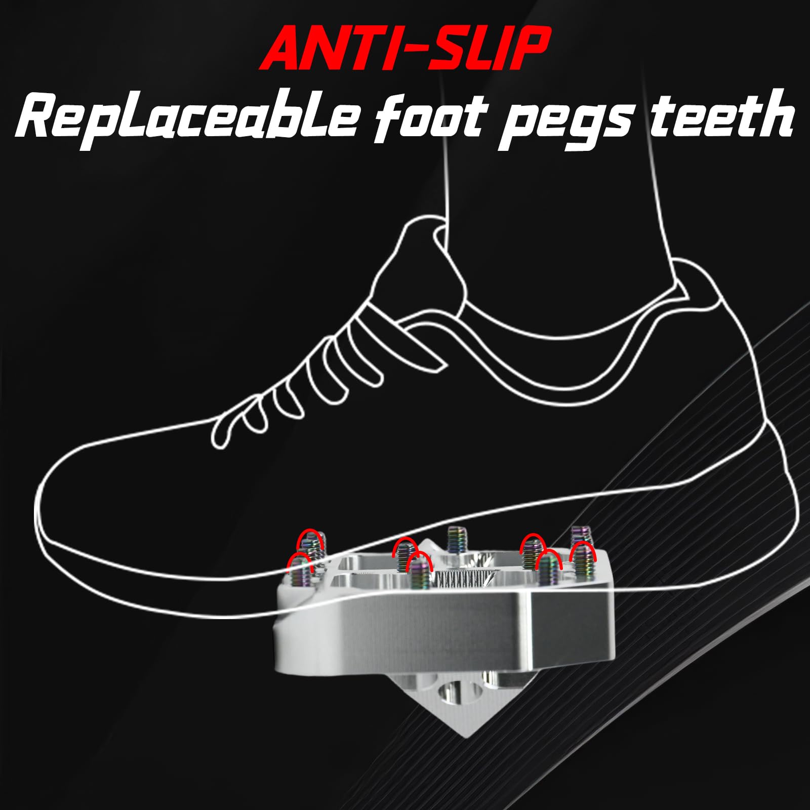 Dirt Bike Foot Pegs for Ebike Surron Light Bee X S, Color Prickly Peg,Motorcycle Aluminum Alloy Pedal for Segway X160 X260/Talaria X3 X4/E Ride PRO SS,Black Body with Dazzling Spikes
