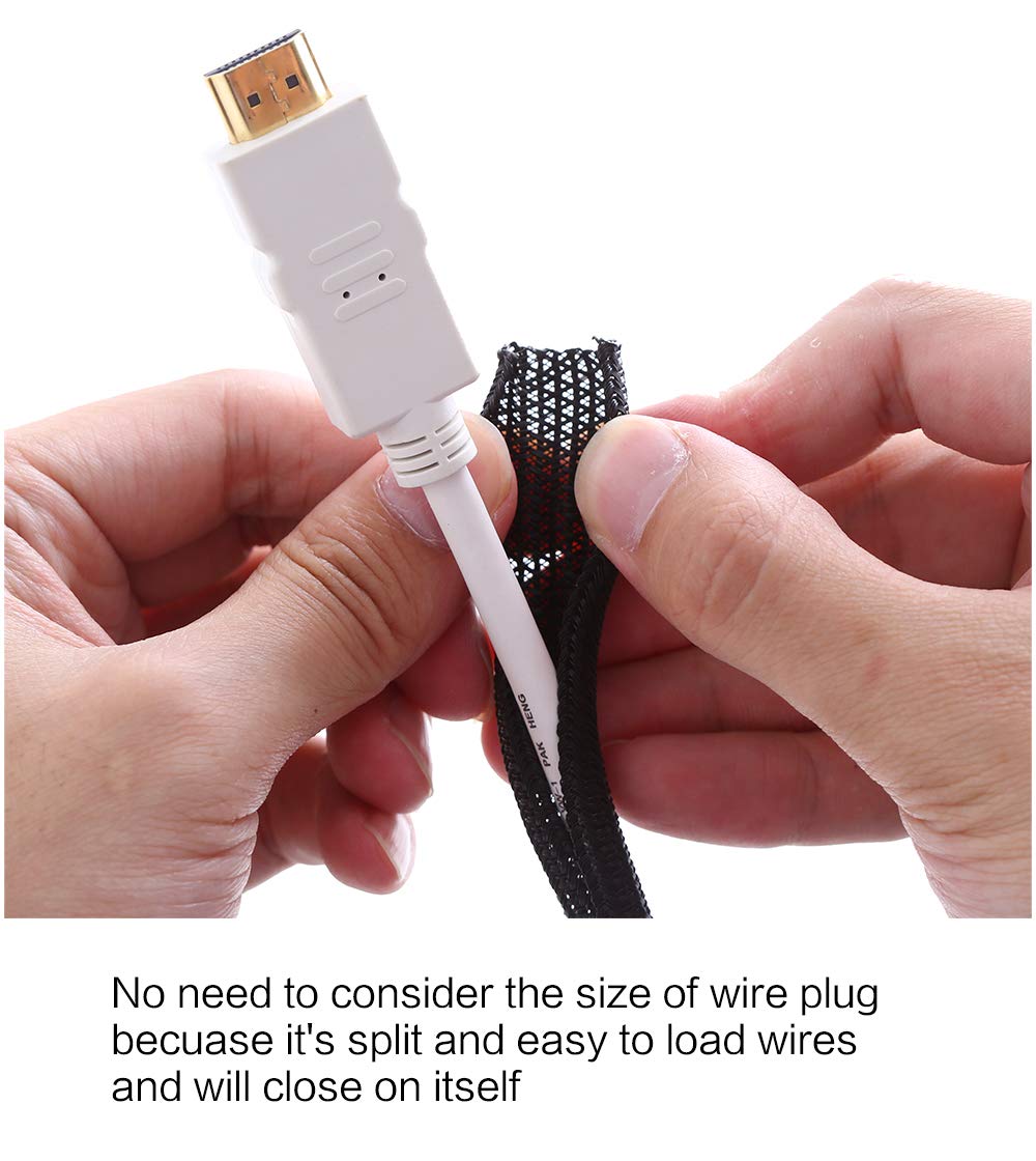Alex Tech 10ft - 1/2 inch Cord Protector Wire Loom Tubing Cable Sleeve Split Sleeving For USB Cable Power Cord Audio Video Cable – Protect Cat From Chewing Cords - Black