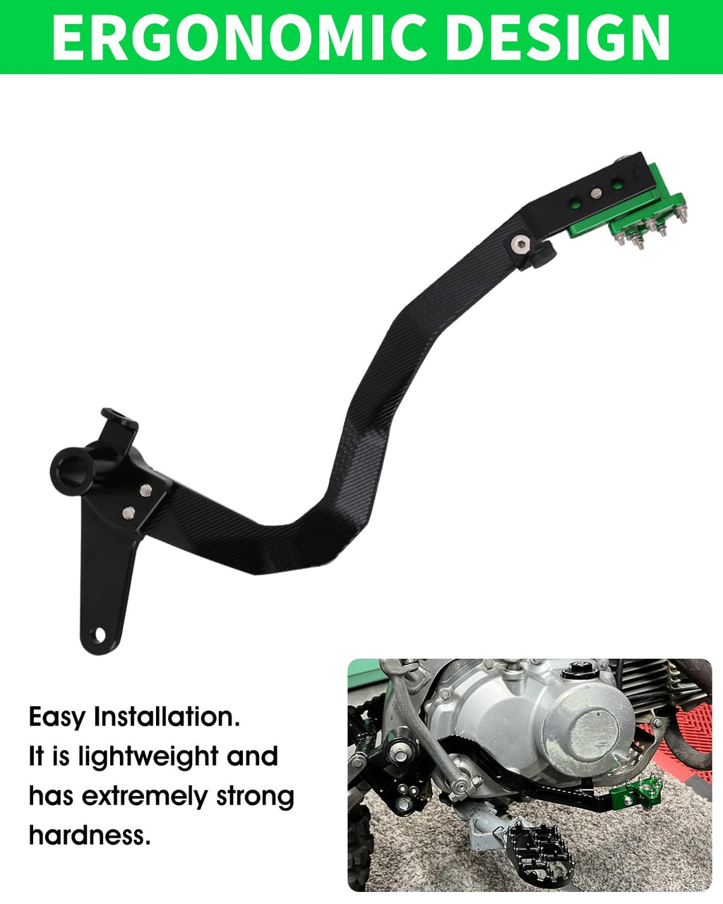 JFG RACING Brake Pedal Foot Lever for KLX110,Folding Dirt Bike Rear Brake CNC Forging Aluminum Alloy for KLX 110/KLX110L 2010-2024 Green