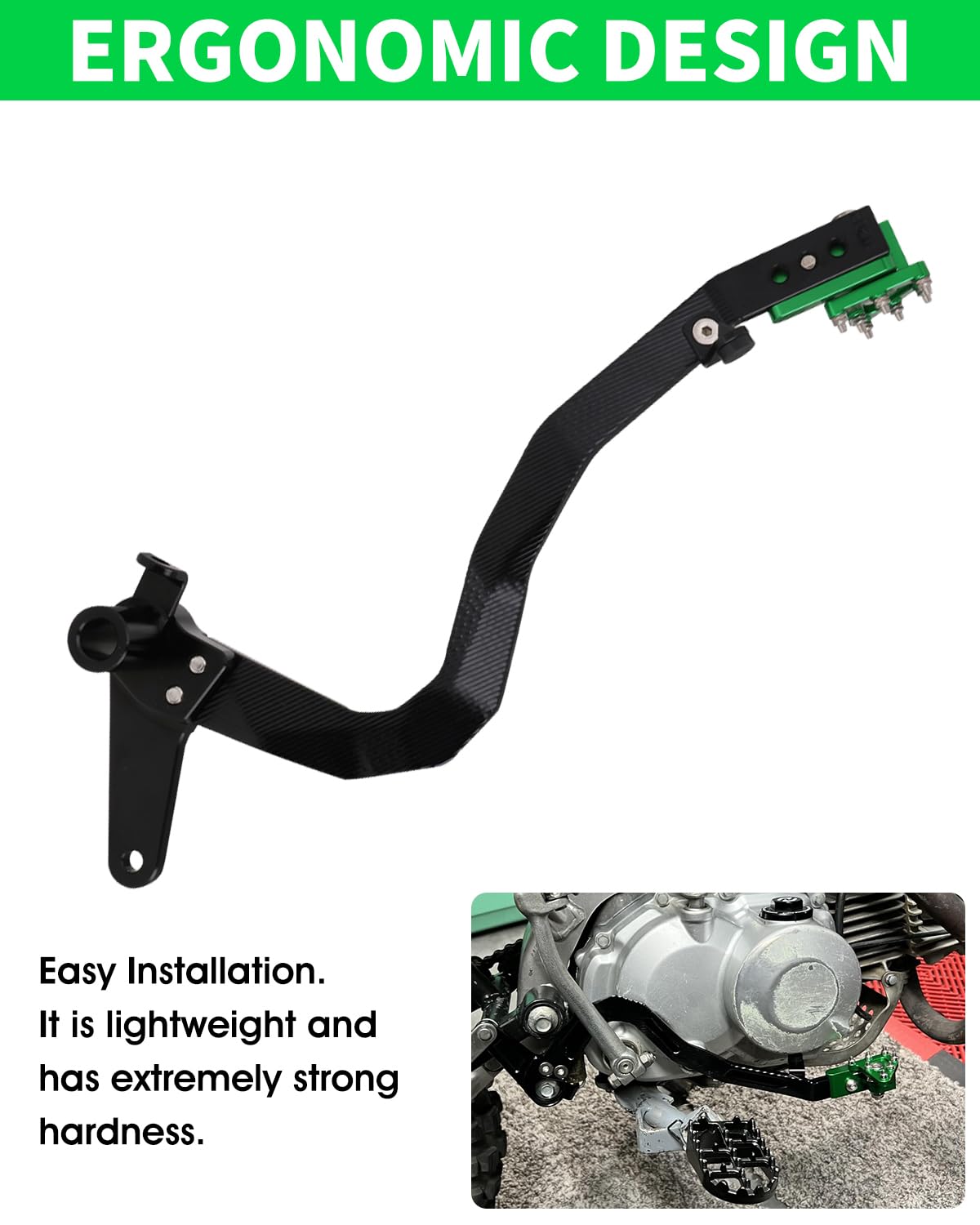 JFG RACING Brake Pedal Foot Lever for KLX110,Folding Dirt Bike Rear Brake CNC Forging Aluminum Alloy for KLX 110/KLX110L 2010-2024 Green