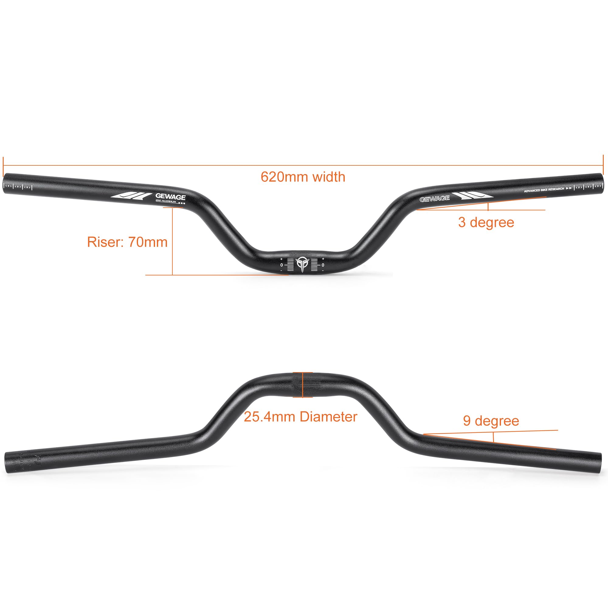 31.8 Bike Handlebar - 25mm, 55mm, 70mm, 90mm,120mm Riser Handlebar - 780mm Aluminium Alloy Mountain Bike Bicycle Handlebars (31.8-120mm Rise)