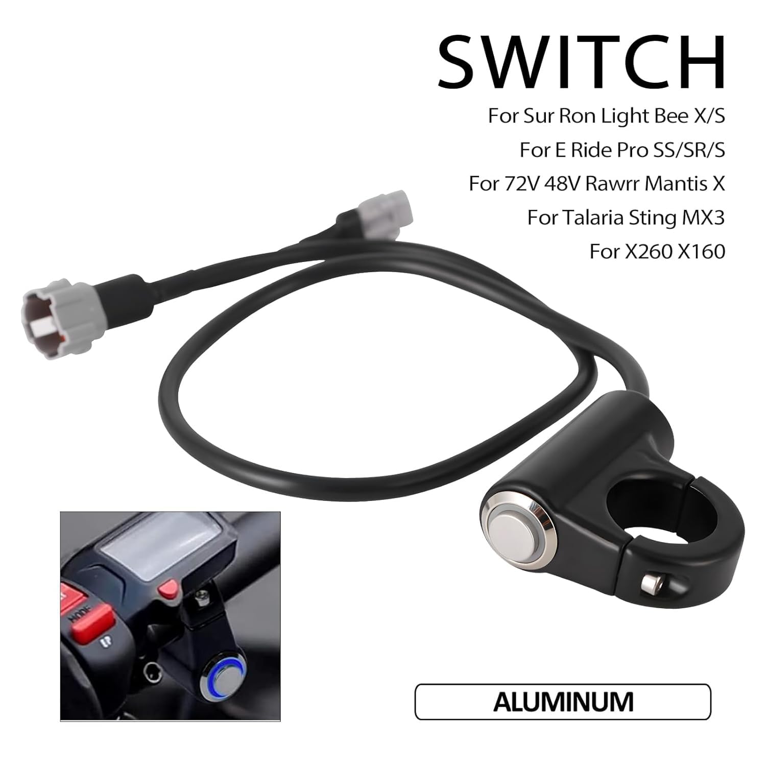Headlight Switch On/Off for Sur Ron Surron Light Bee X E-Ride Pro SS SR S 72V 48V Rawrr Mantis X Talaria Sting MX3 X260 X160 Mini Electric Dirt Bike Plug and Play