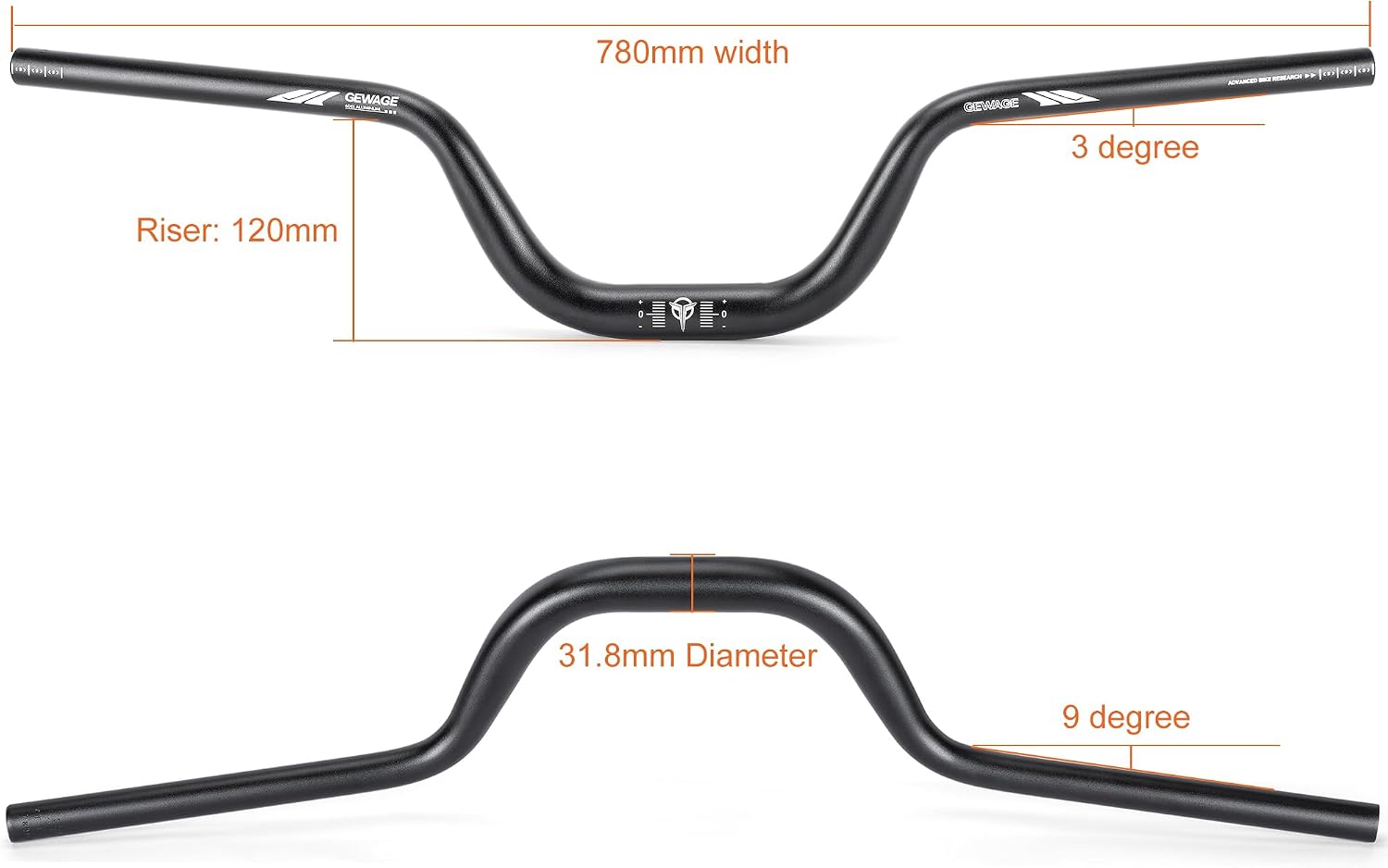 31.8 Bike Handlebar - 25mm, 55mm, 70mm, 90mm,120mm Riser Handlebar - 780mm Aluminium Alloy Mountain Bike Bicycle Handlebars (31.8-120mm Rise)