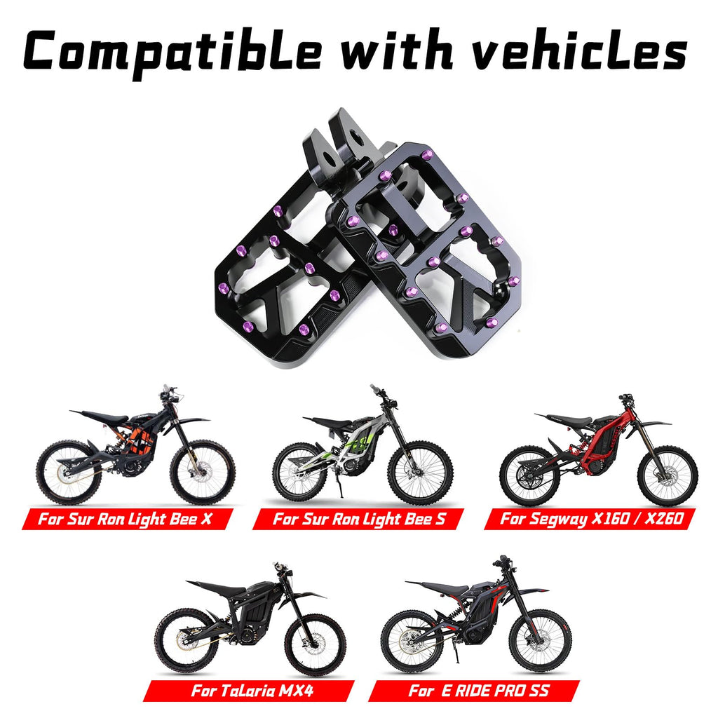 Dirt Bike Foot Pegs for Ebike Surron Light Bee X S, Color Prickly Peg,Motorcycle Aluminum Alloy Pedal for Segway X160 X260/Talaria X3 X4/E Ride PRO SS,Black Body with Dazzling Spikes