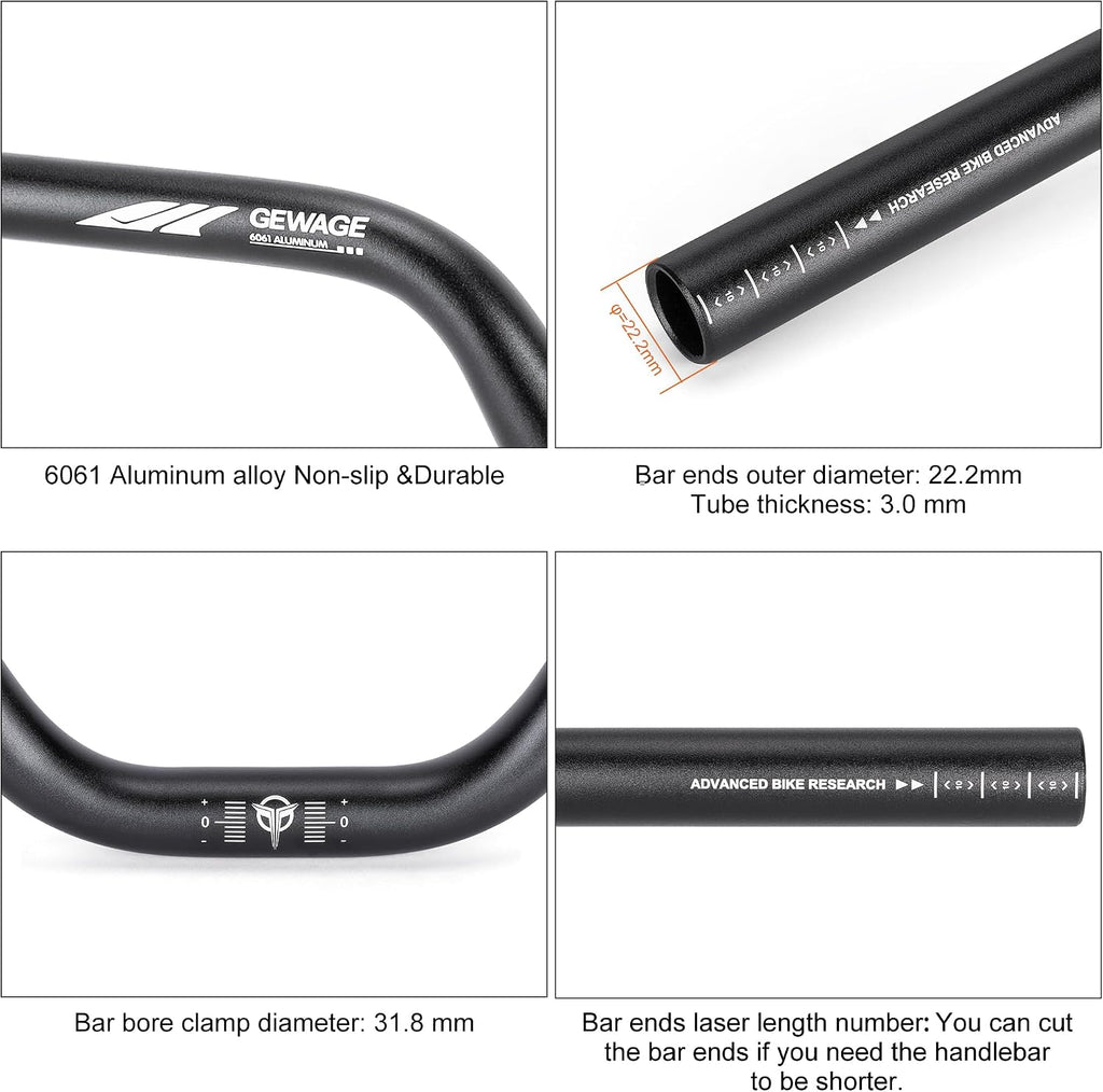 31.8 Bike Handlebar - 25mm, 55mm, 70mm, 90mm,120mm Riser Handlebar - 780mm Aluminium Alloy Mountain Bike Bicycle Handlebars (31.8-120mm Rise)