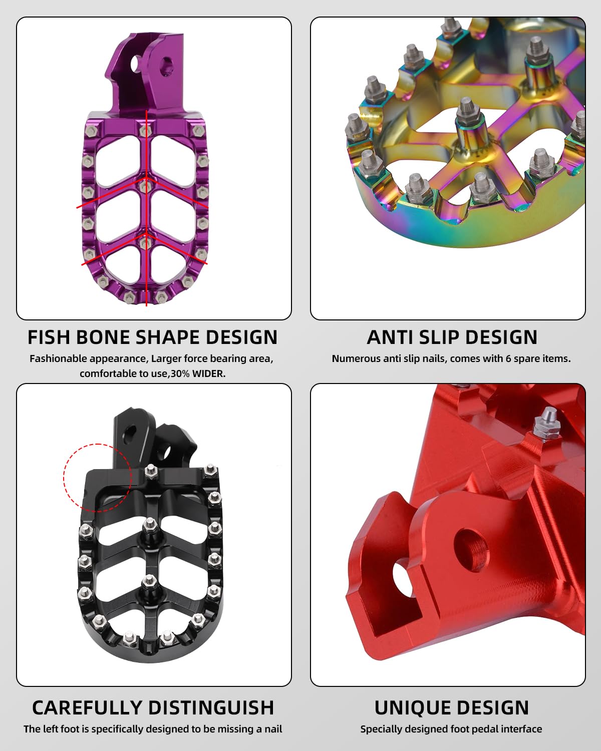 JFG RACING Dirt Bike Foot Pegs,7075 Aluminum CNC Pedals Rests for Surron Light Bee X and S/E Ride Pro SS/CRF150F CRF230F 03-19/CRF250F 19-24/XR150L 15-24/KDX200 83-94-Red