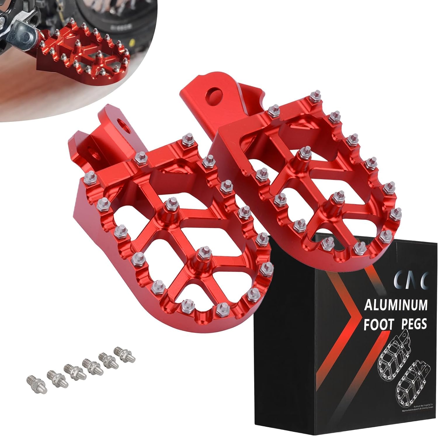JFG RACING Dirt Bike Foot Pegs,7075 Aluminum CNC Pedals Rests for Surron Light Bee X and S/E Ride Pro SS/CRF150F CRF230F 03-19/CRF250F 19-24/XR150L 15-24/KDX200 83-94-Red